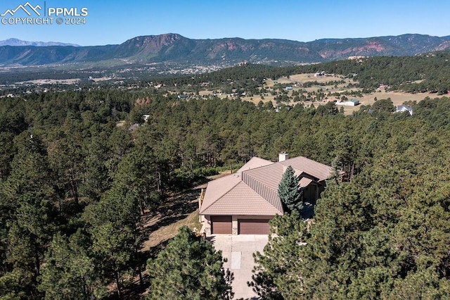 drone / aerial view featuring a mountain view