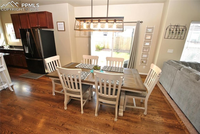 dining space featuring dark wood-type flooring