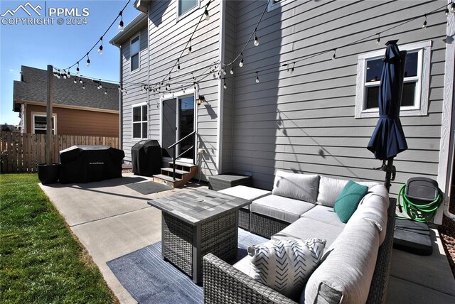 view of patio / terrace featuring an outdoor living space and area for grilling