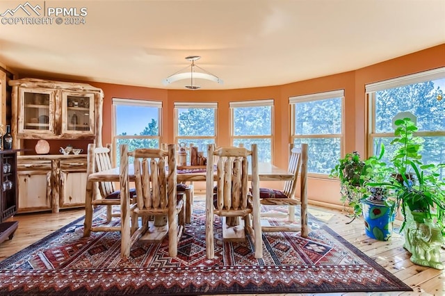 dining space with light hardwood / wood-style flooring