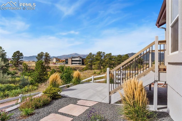 view of patio featuring a mountain view