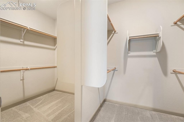 spacious closet featuring light carpet