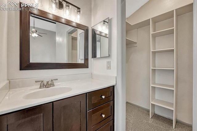 bathroom with vanity and ceiling fan