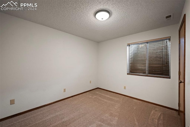 empty room featuring a textured ceiling and carpet floors