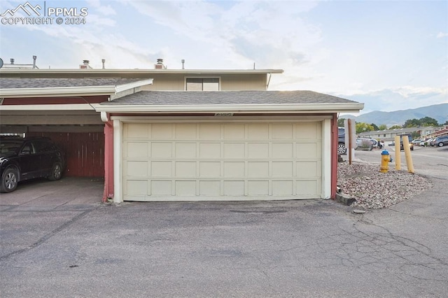 garage with a mountain view