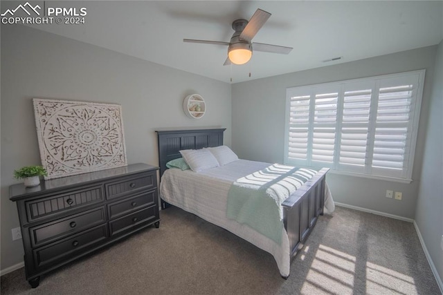 bedroom with carpet floors and ceiling fan