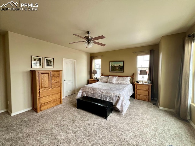 bedroom with carpet flooring and ceiling fan