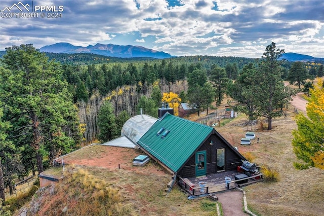 drone / aerial view featuring a mountain view