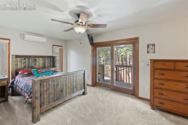 10760 Hardy Rd, Colorado Springs, CO 80908 - bedroom featuring carpet floors, baseboards, a ceiling fan, access to outside, and a wall mounted AC