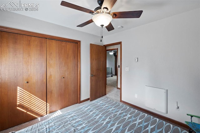 10760 Hardy Rd, Colorado Springs, CO 80908 - unfurnished bedroom with ceiling fan, baseboards, carpet flooring, and a closet