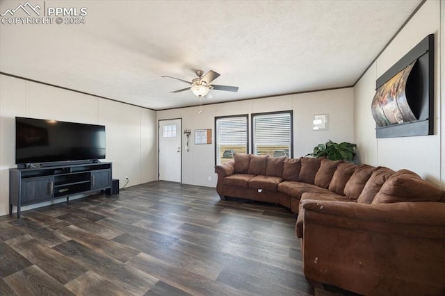 6652 Middlefield Ct, Colorado Springs, CO 80928 - living area featuring dark wood-type flooring and a ceiling fan