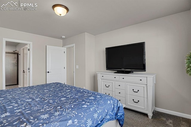 bedroom featuring dark carpet