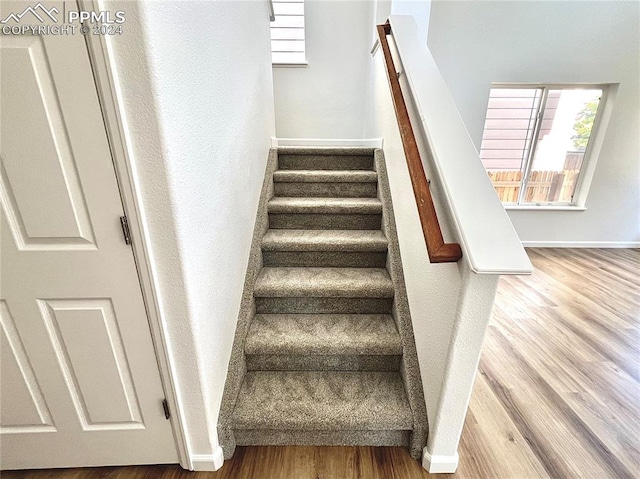 stairs featuring wood-type flooring