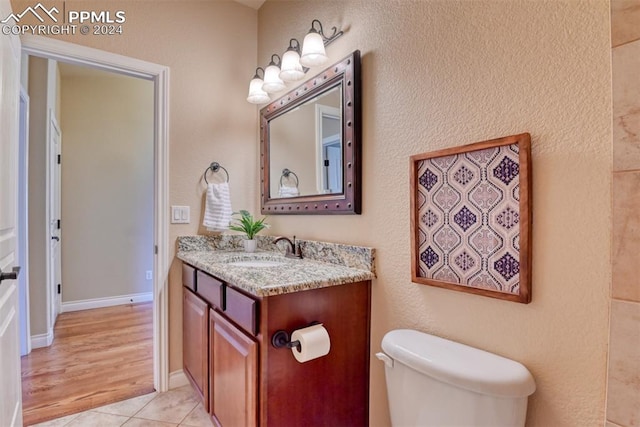 bathroom featuring vanity, hardwood / wood-style flooring, and toilet