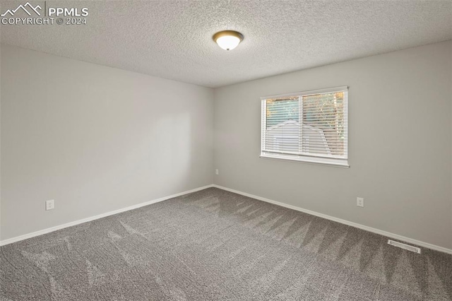 unfurnished room featuring a textured ceiling and carpet floors