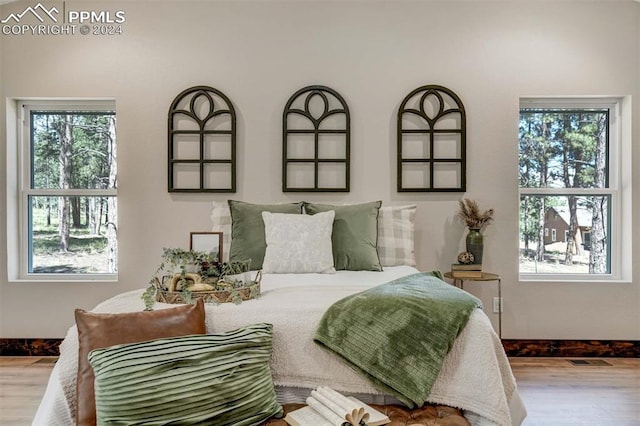 bedroom with hardwood / wood-style flooring