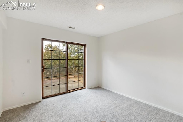 spare room with a textured ceiling and carpet