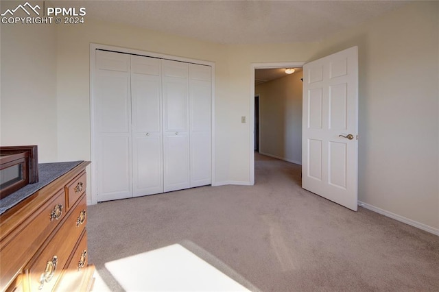 carpeted bedroom with a closet