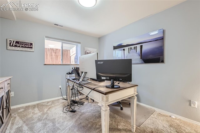 office space featuring light colored carpet