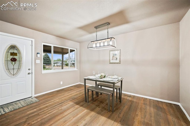 dining space featuring wood-type flooring