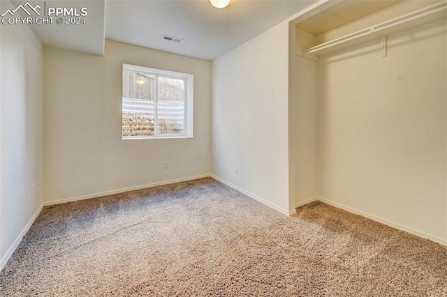 interior space with carpet floors and a closet