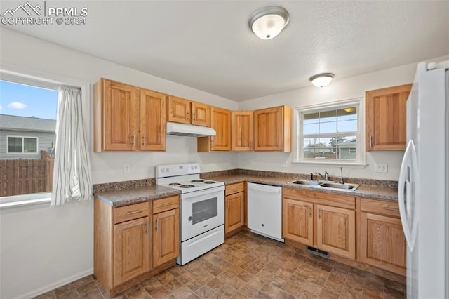 kitchen featuring sink and white appliances