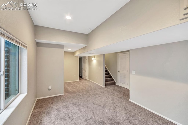 basement with carpet floors and a wealth of natural light