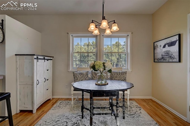 dining room featuring a chandelier and light hardwood / wood-style flooring