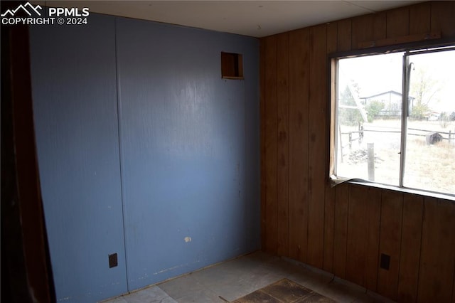 spare room with wooden walls and a wealth of natural light