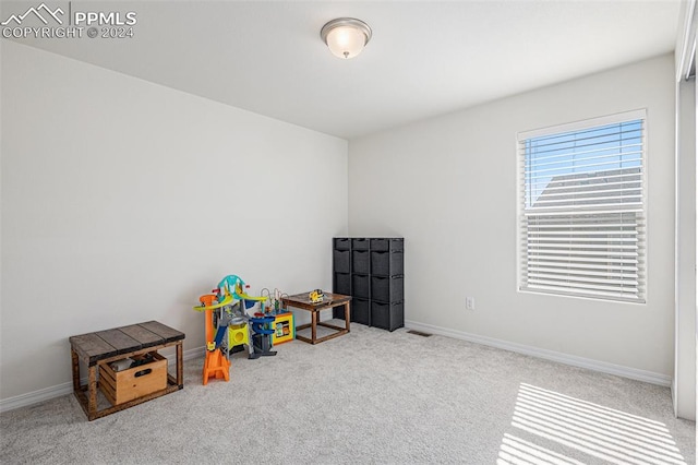 playroom with light colored carpet