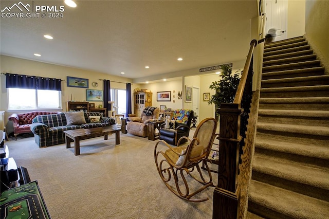 living room featuring carpet