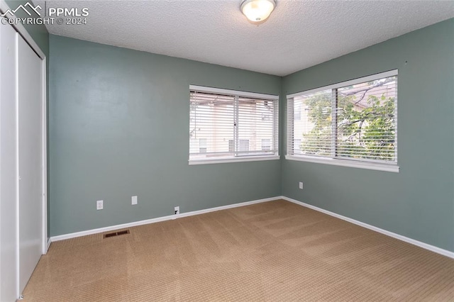 empty room featuring a textured ceiling and carpet