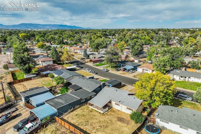 drone / aerial view featuring a mountain view