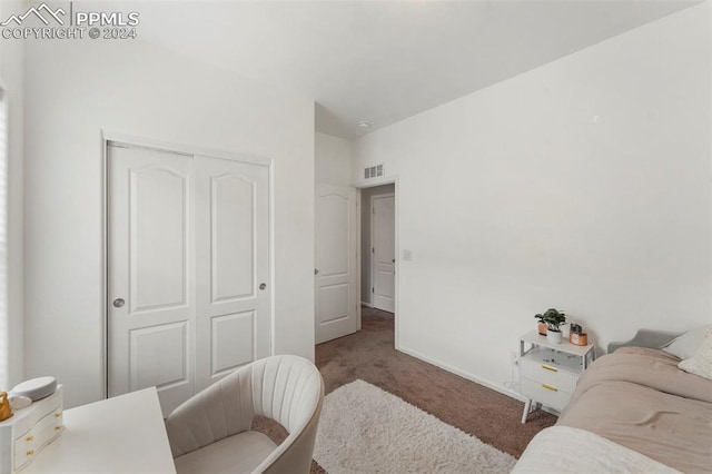 carpeted bedroom with a closet