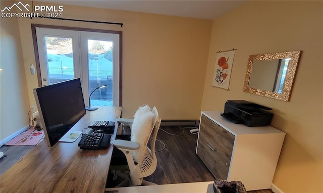 office space featuring dark hardwood / wood-style floors