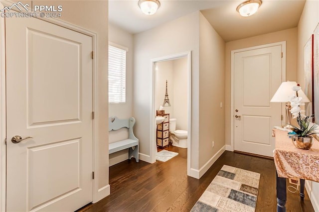 interior space with dark wood-type flooring