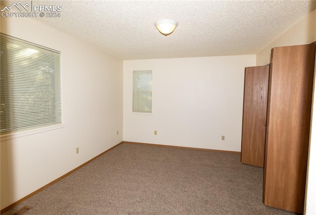 carpeted spare room featuring a textured ceiling