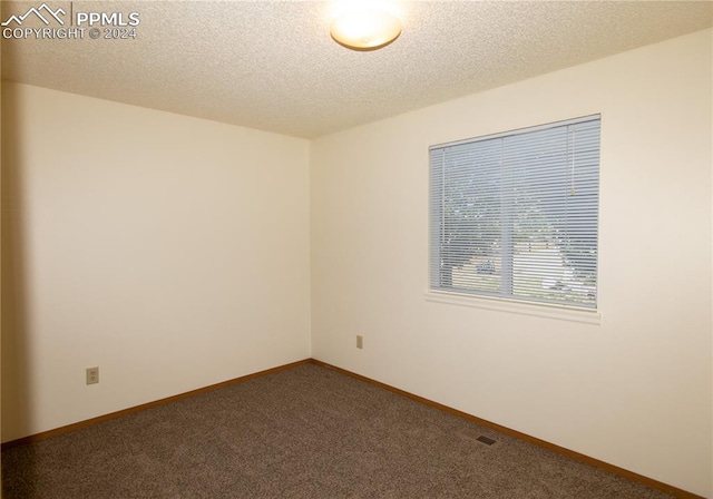 carpeted spare room featuring a textured ceiling