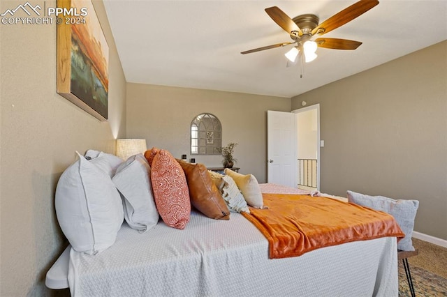 bedroom with carpet floors and ceiling fan