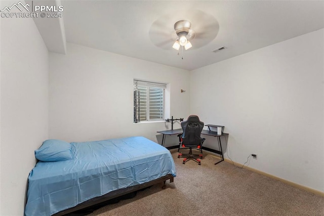 bedroom featuring carpet flooring and ceiling fan