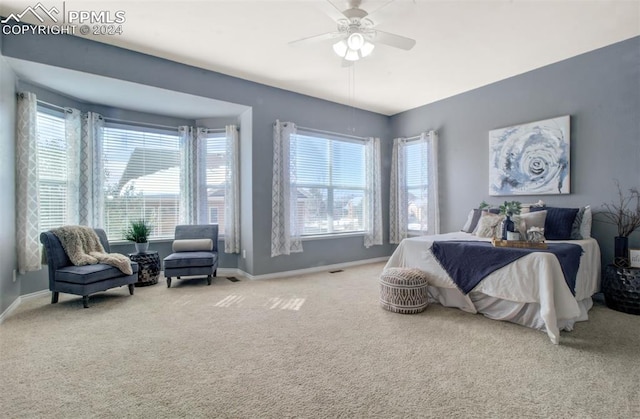 bedroom featuring carpet flooring and ceiling fan