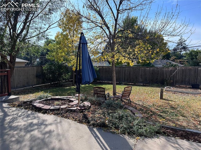 view of yard with an outdoor fire pit