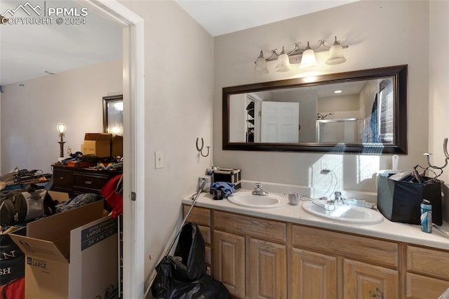 bathroom featuring vanity and walk in shower