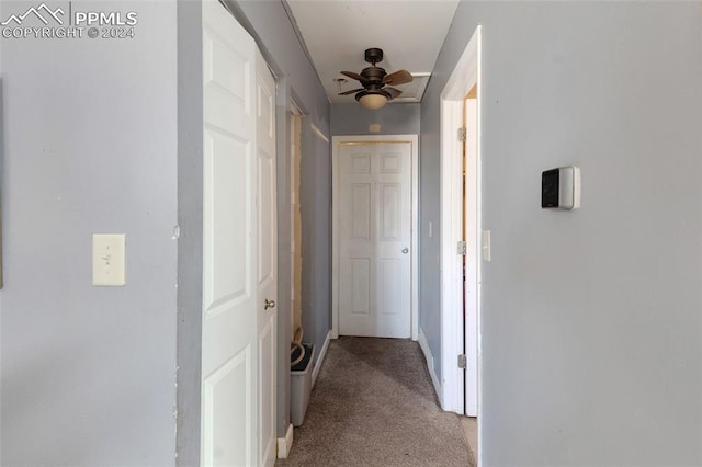 corridor with light colored carpet