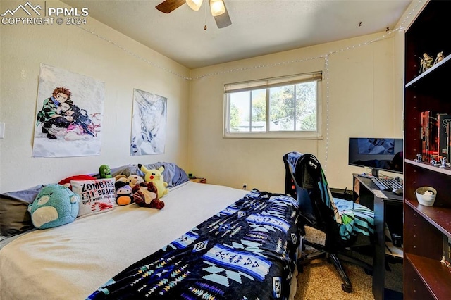 bedroom with carpet flooring and ceiling fan