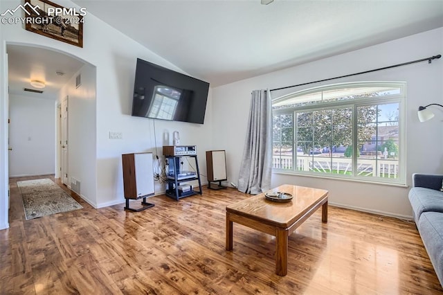 living room with light hardwood / wood-style flooring