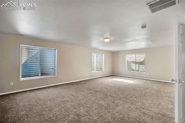 carpeted spare room featuring a textured ceiling