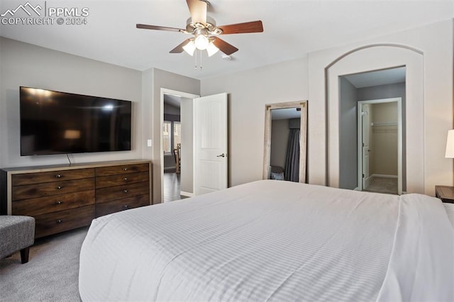 bedroom featuring carpet and ceiling fan