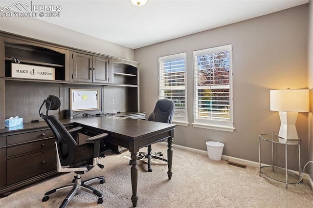 view of carpeted home office