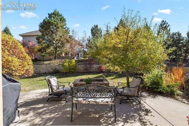 view of patio with a fenced backyard and a grill